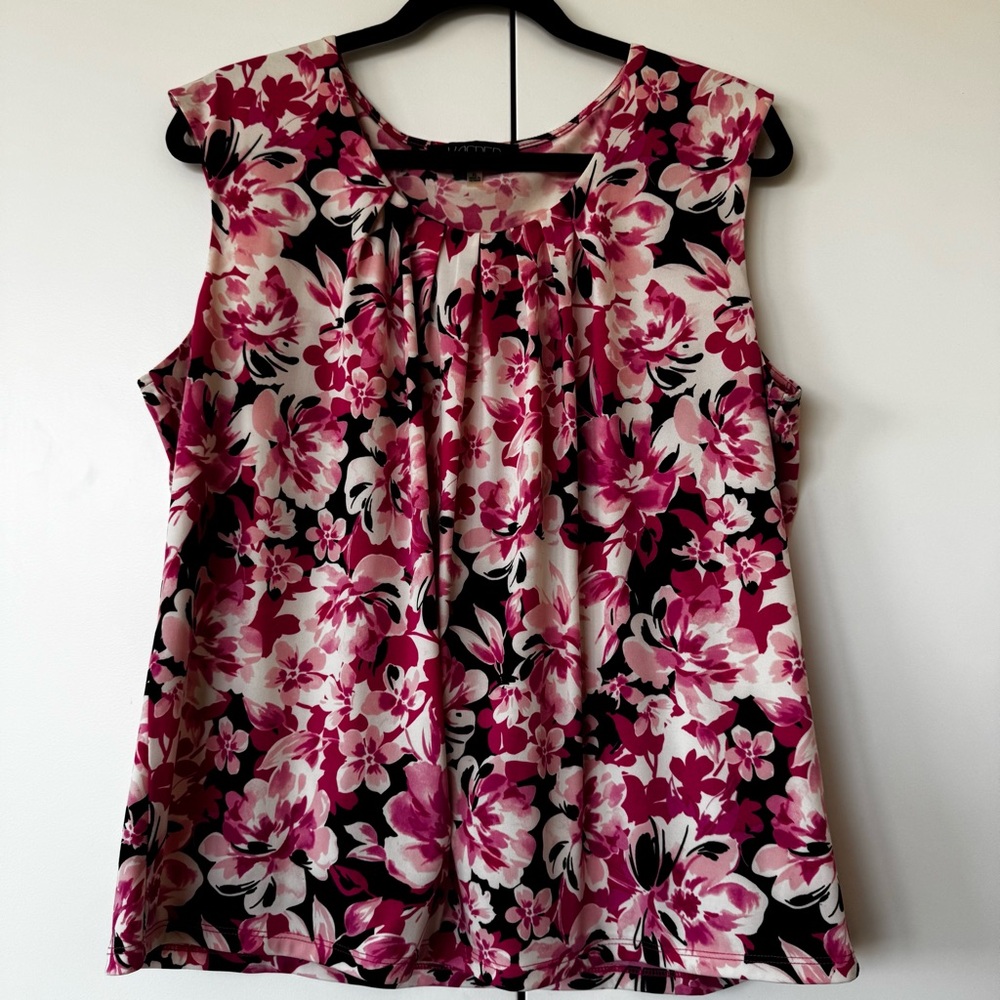 Kasper Pink and Black Floral Blouse